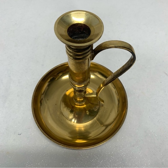 Vintage Brass Chamber Candle Holder Large Drip Tray Handle - Picture 2 of 10